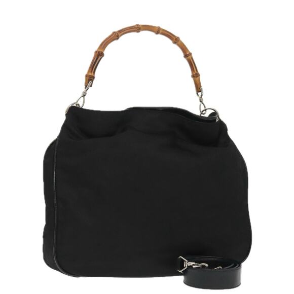 GUCCI Bamboo Hand Bag Nylon Black Silver 001 2058 1577 5 - Picture 1 of 16